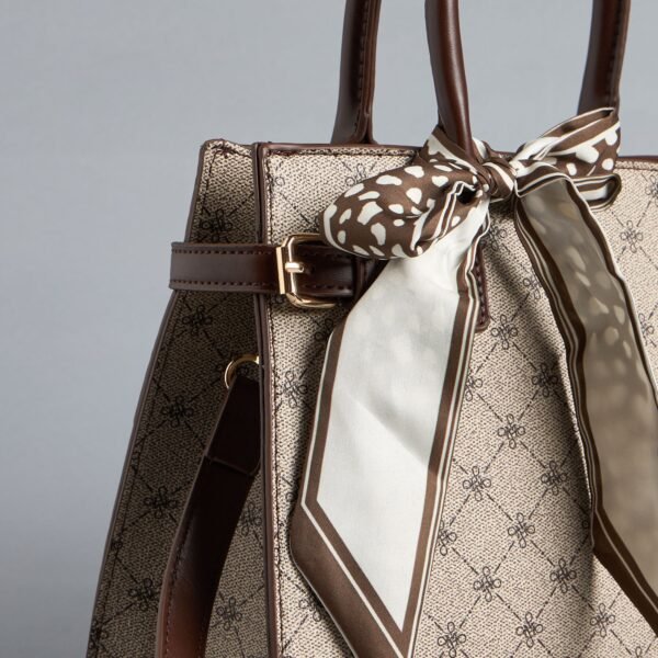 Printed Tote Bag with Double Handle and Scarf Detail