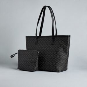 Geometric Print Tote Bag with Pouch
