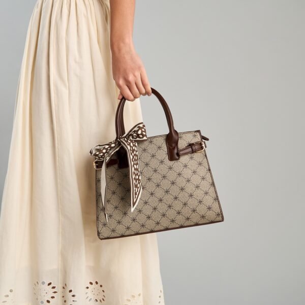 Printed Tote Bag with Double Handle and Scarf Detail